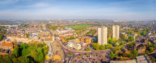 Aerial view of Acton town West London UK