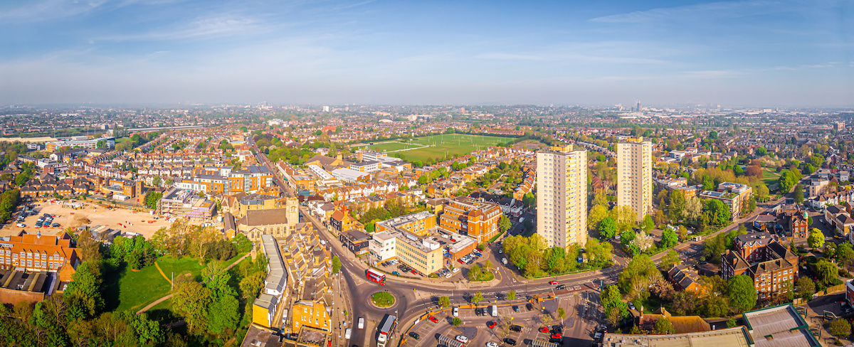 Aerial view of Acton town West London UK