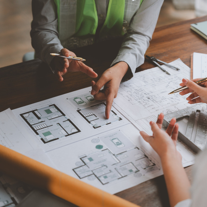 Architects engineers building project meeting